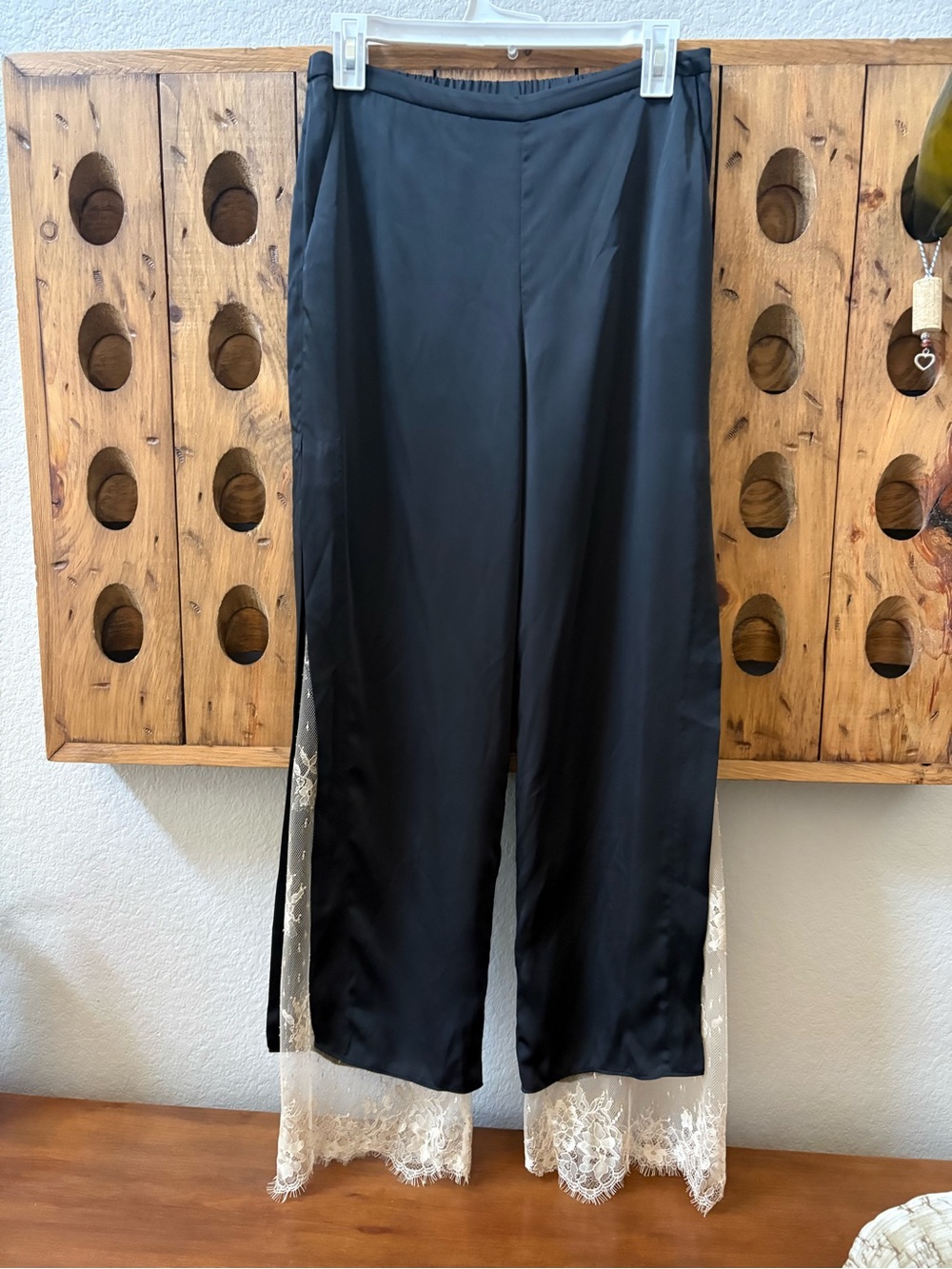 Zara satin pants with side vents and lace inlay